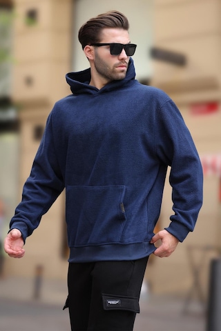 Madmext Lacivert Kapüşonlu Cep Detaylı Polar Erkek Sweatshirt 7093 Lacivert