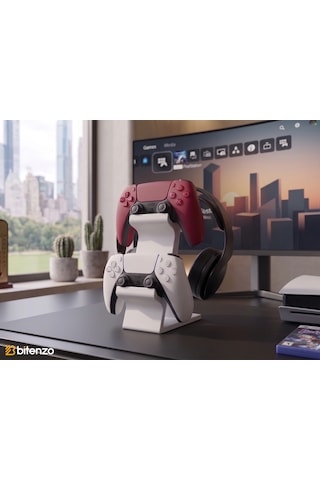 3'lü Oyun Aksesuar Standı Çift Gamepad Ve Kulaklık Tutucu - Beyaz