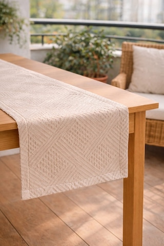 Pamuklı Runner Bohem Tarz Düz Krem Dokulu Kabartmalı Runner 40x110 Ebat krem