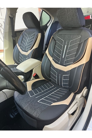 Argalı Ford Courier Araca Uygun Oto Koltuk Kılıfı Üniversal Keten Ve Suni Deri Cepli Oto Koltuk Kılıf Bej
