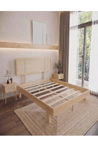 Li Lyum Model Hazeran Başlıklı Masif Ahşap Karyola Ve 2 Adet Komodin Kolay Kurulum Fırınlanmış İthal Sibirya Çamı 200x200 Yatak Uyumlu 2 Adet Komodin