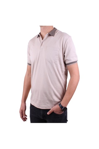 Twister Jeans Twister 2304 Bej Günlük Kısa Kol Normal Kesim Pamuklu Polo Yaka Erkek Tişört Bej