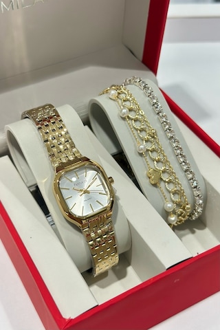 Çelik Kordon Su Geçirmez Garantili Kadın Kol Saati Gold