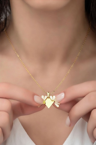 Ervanur Altın Kaplama Kalpli Açılır Papatya Kadın Kolye Altın