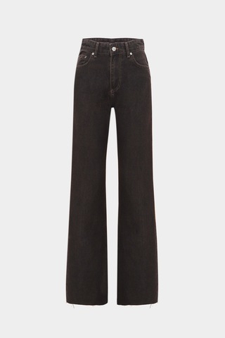 Açelyaokcu High Waist Wide Leg Kar Yıkama Geniş Paça Dikişsiz Jean Çikolata Kahve