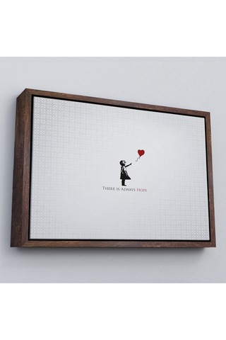 Çerçeveli Banksy Kırmızı Balonlu Kızın'ın Her Zaman Umut Vardır Yazılı Tablosu-5012