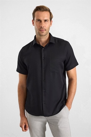 Süvari Siyah Regular Klasik Yaka Düz Twill Torba Cep Düz Kısa Kollu Klasik Gömlek Sgm1007500001-s09