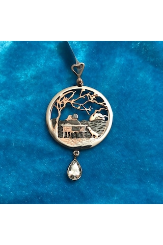 Tasarım 3 Boyutlu Gün Batımını Izleyen Iki Sevgili Gümüş Kolye 92