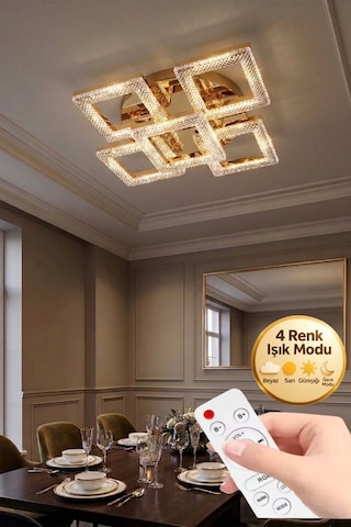 Lumia Lighting Damla Tekli Krom Kristal Taşlı 3 Renk Modu Salon Mutfak Yatak Çocuk Odası Aplik Avize Altın