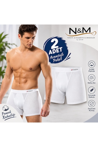 Erdem Erkek Beyaz Pamuk Air Slim Boxer-2'li Paket- 1428bw