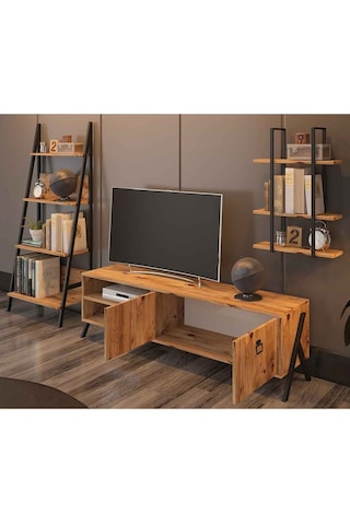Avmpark Yanke Tv 150 Metal Raflı + Kitaplık Atlantik Çam