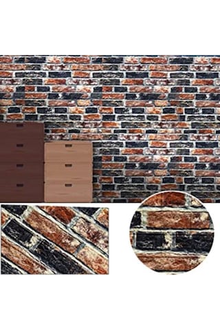 10 Adet Nw61 Tuğla Desenli Arkası Yapışkanlı Duvar Kağıdı Paneli