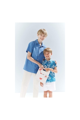Defacto Erkek Çocuk Oversize Geniş Kalıp Polo Yaka Kısa Kollu Gömlek E5832a825hsbe422 Mavi