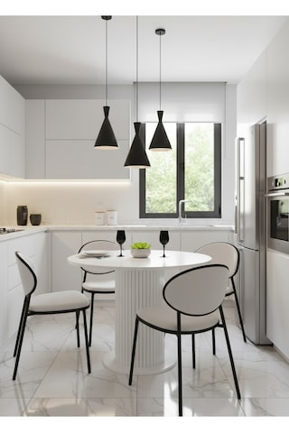 Güneş Model Mdf Ayaklı 90cm Çaplı Yuvarlak Yemek Masası Sandalye Yok Beyaz