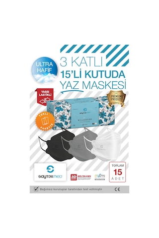 Saytekmed Meltblown Filtre Özel Tasarım ve Renkler Klasikler Maske (1 Kutu/ 15 Adet)