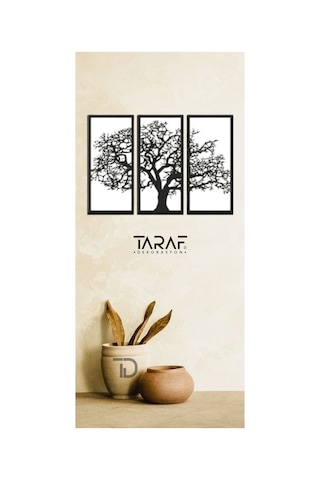 3 Parça Ağaç Tablo Lazer Kesim Dekoratif Tablo 42x62 Siyah Beyaz