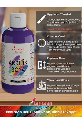 Red Rose Mor Akrilik Boya 250 G