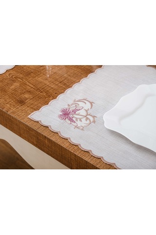 Finezza Dolce Nakışlı Keten Efekt Kumaş Krem Pembe A.Servis 33x45 cm 4 Ad-1396 Krem
