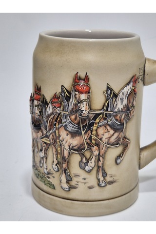 Vintage Tankart Kabartmalı At Arabası Fıçı Figürlü Alman Seramik Bira Bardağı 14cm 002