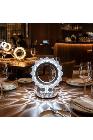 Güneş Şeklinde Kristal Led Masa Lambası Dokunmatik, 3 Renk Işık Modlu, Şarjlı Mini Dekoratif Gece Lambası Çok Renkli