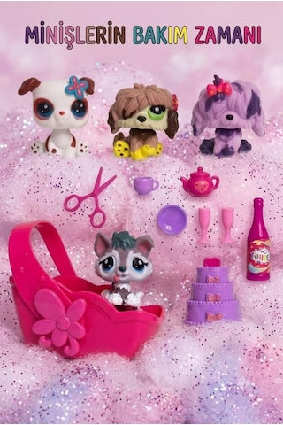 Minişlerin Bakım Zamanı Pet Shop Oyun Seti Işıklı Yataklı Ve Kaleme Takılabilir Renkli Köpek Figürleri Eğlenceli Çocuk Oyuncak Seti
