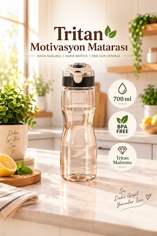 Porsima 911037-1 Bpa Free Motivasyon Sporcu Su Matarası Suluk 0,7lt Su Şişesi Gri