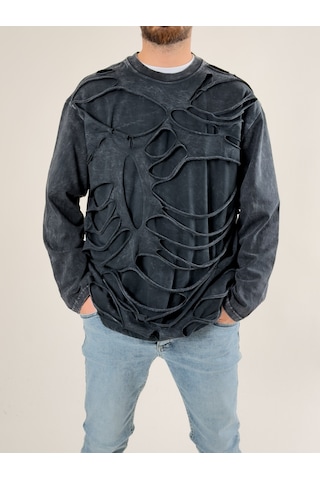 Cocopelli Street Yıkamalı Antrasit Tasarım Erkek Sweatshirt Coc2719 Antrasit