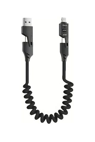 Torima Çok Amaçlı 65w Spiral Kablo Apple Uyumlu iPhone, Android Ve Type-c 4 Başlık Bir Arada U110