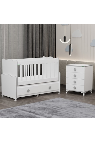 Elegant Mdf Çıtalı Beşik + Şifonyer - Gri Beyaz