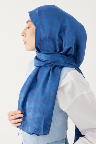 Mirsoy Scarf Kazayağı Desen Parlak Jakar Şal - Mavi Mavi