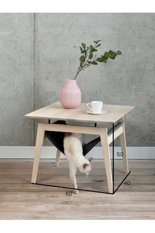 Minimalist Ahşap Yan Sehpa Ve Gizli Kedi Hamağı
