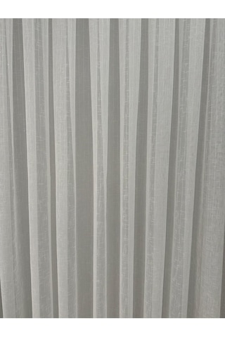 Çizgili Keten Şeffaf Pullu Tül Perde 1/3 Sık Pile Ekru