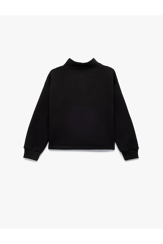 Koton Şardonlu Uzun Kollu Dik Yaka Yarım Fermuarlı Sweatshirt Siyah 6wkg10110ak Siyah