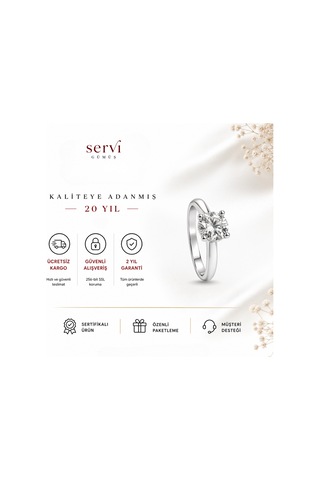 Servi 925 Ayar Gümüş Yuvarlak Kesim Eternity Tektaş Yüzük-497
