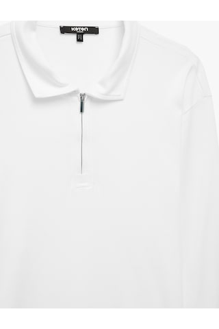 Koton Pamuklu Uzun Kollu Yarım Fermuarlı Polo Yaka Sweatshirt Beyaz 7wam70105mk