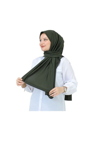 Şal Zarif Başörtüsü Eşarp Tesettür Giyim Uzun Abiyelik Haki
