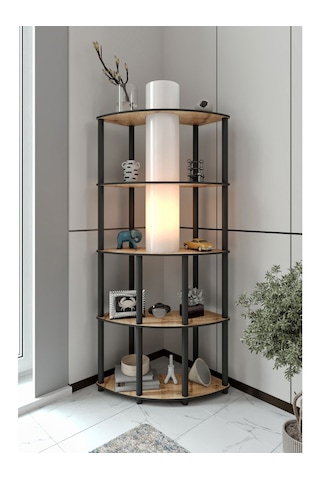 Ravilo Conrad Çift Yön Kullanım Raflı Köşe Lambader Meşe