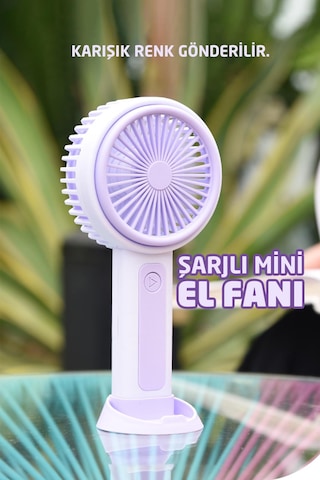 Telefon Standlı Taşınabilir El Masa Fanı - Mini Vantilatör Masaüstü Şarjlı Soğutucu