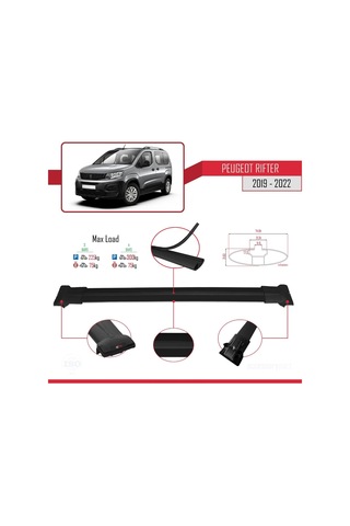 Peugeot Rifter 2019-2022 Arası İle Uyumlu Fly Model Ara Atkı Tavan Barı Siyah 4 Adet Bar