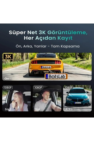 Ses Kontrolü,3 Kanallı 3,18 İnç Dokunmatik Ekran, 2160p + 1080p + 1080p Ön Ve Arka İç Döngü Kaydı, 5,8 Ghz Wifi