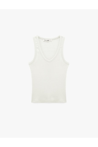 Koton Kaşkorse Modal Karışımlı V Yaka Kolsuz Slim Fit Atlet Ekru 6sal30273ık