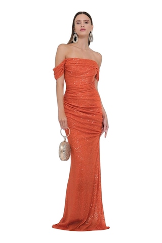 Explosion Tek Omuz Maxi Pırıltılı Gece Elbisesi - Özel Günler İçin Turuncu