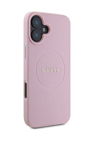 Apple iPhone 16 Plus Uyumlu Kılıf Guess Lisanslı Magsafe Şarj Özellikli Yazı Logolu Grained Kapak Pembe