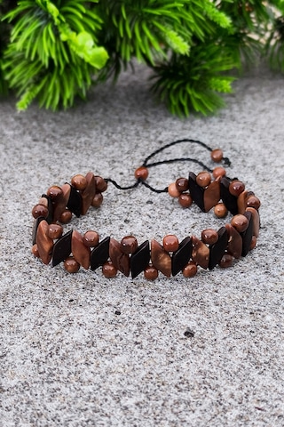 Başak Model Kuka Bileklik Bileğe Ayarlanabilir Unisex Bileklik Bt005 Kahverengi