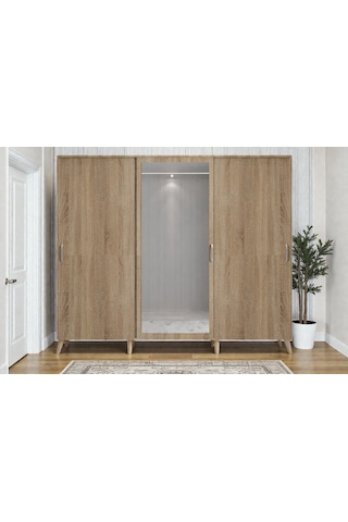 Petek Tamamı Mdf Sürgülü Portmanto Vestiyer Ayakkabılık Meşe 208 Cm