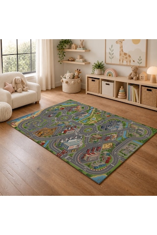 Kartela Halı Eğlence Şehri Kaymaz Taban Çocuk Oyun Halısı - 200 x 300 CM