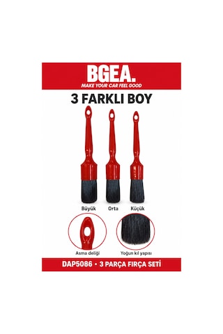 Bgea Premium 3 Parça Detaylı Temizlik Fırça Seti Kırmızı