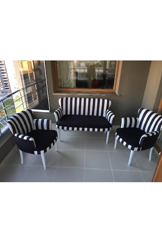 Kayser Home Çay Seti Koltuk Takımı Ofis Bahçe Balkon Oturma Grubu Berjer Zebra Beyaz Ayak Zebra Beyaz