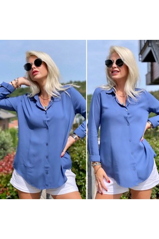 Defymoda Dokuma Viskon Kumaş Efsane Gömlek Mavi