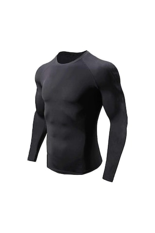 Siyah Muscleguys Koşu Tişörtü Spor Sıkı Uzun Kollu Spor Erkekler Sıkıştırma Gömlek Koşu Hızlı Kuru Egzersiz Eğitimi Tee Spor Giyim Siyah